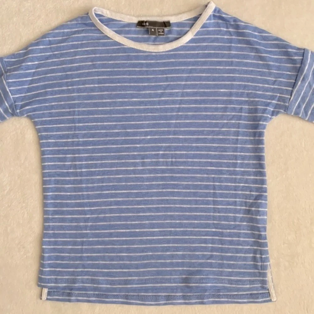 Vince | Linen Striped Long Sleeve Boxy Fit Shirt VNBXG0367 Blue/White (4) - Picture 6 of 15